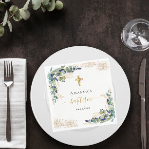 Taufe Eukalyptusgrün Glitzer Name Junge Serviette