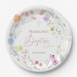 Taufe farbenfrohe Wildblumen Kranz Pappteller
