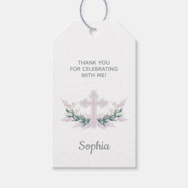 Taufe, Feiern der rosa Kreuz Gaben Tag Geschenkanhänger (Vorderseite)