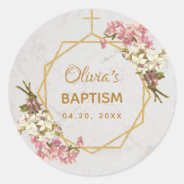 Taufe Floral Gold Rosa Orchideen Marble Geometric Runder Aufkleber
