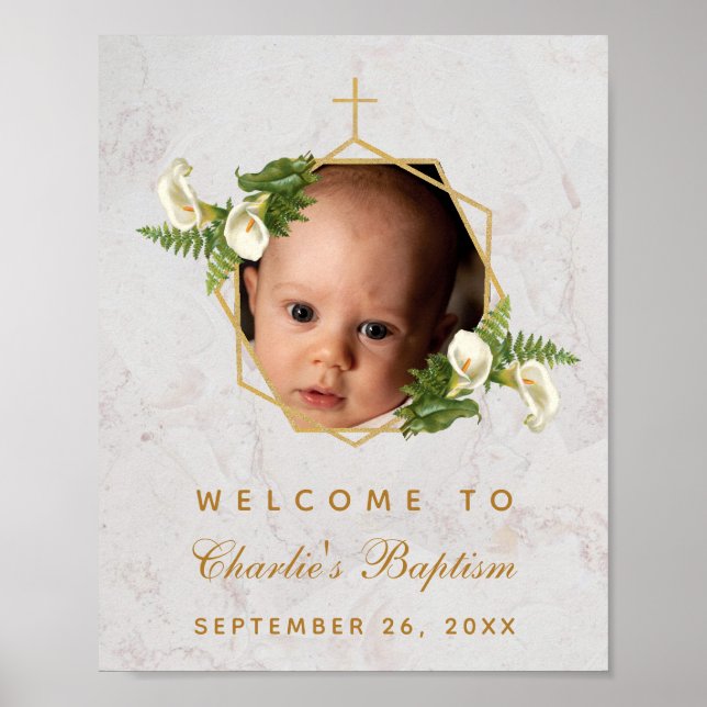 Taufe Foto Calla Lilies Gold Cross Begrüßungszeich Poster (Vorne)