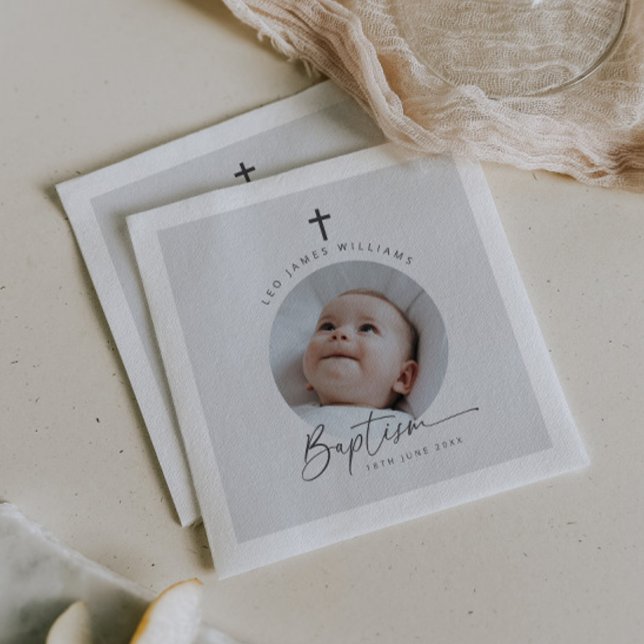 Taufe Foto Grau Hintergrund Serviette (Zazzle Baptism Photo Grey Background Napkins)