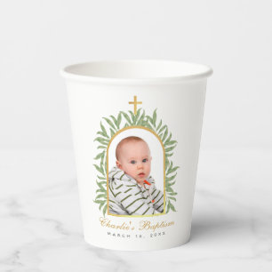 Taufe Foto Grünzeug Faux Goldfolie Bogen Schrift Pappbecher