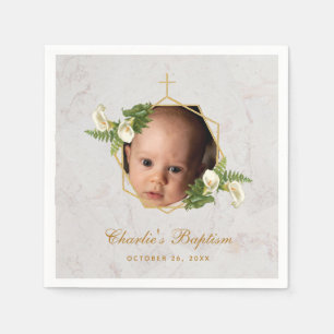 Taufe Foto Marmor Floral Calla Lilien Gold Serviette