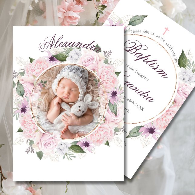 Taufe Foto Rosse Blumenmädchen Einladung (Von Creator hochgeladen)