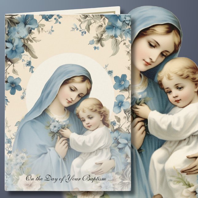 Taufe für Baby gesegnet Mary Blue Floral Karte (Von Creator hochgeladen)