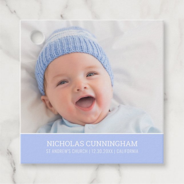 Taufe für ihn | Modernes einfaches Baby-Foto Geschenkanhänger (Vorderseite)