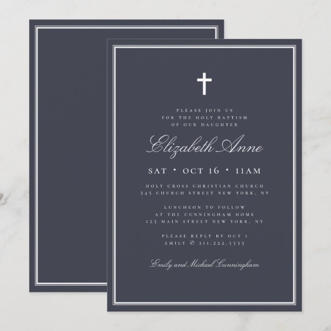 Taufe für ihr klassisches Elegankreuz Einladung (Vorne/Hinten)