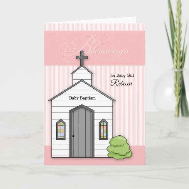 Taufe für Mädchen mit Kapelle in Rosa Karte (Vorderseite)