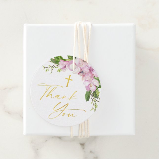 Taufe für Mädchen Rosa Blume und Groß Danke Geschenkanhänger (Beispiel)