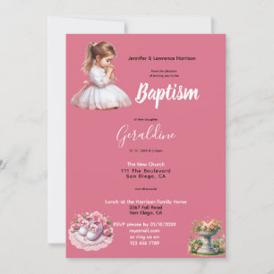 Taufe für Mädchen rosa Personalisiert Einladung