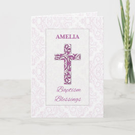 Taufe für Mädchen Segen Rosa Kreuz Damaskus Wirbel Karte