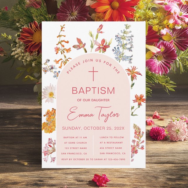 Taufe für Mädchen Wildblumen Rosa Arch Christening Einladung (Von Creator hochgeladen)