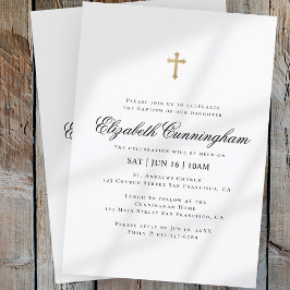 Taufe für sie | Minimalistisches Goldkreuz Einladung