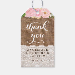Taufe Fvor-Tags für Mädchen mit rosa Blume Geschenkanhänger