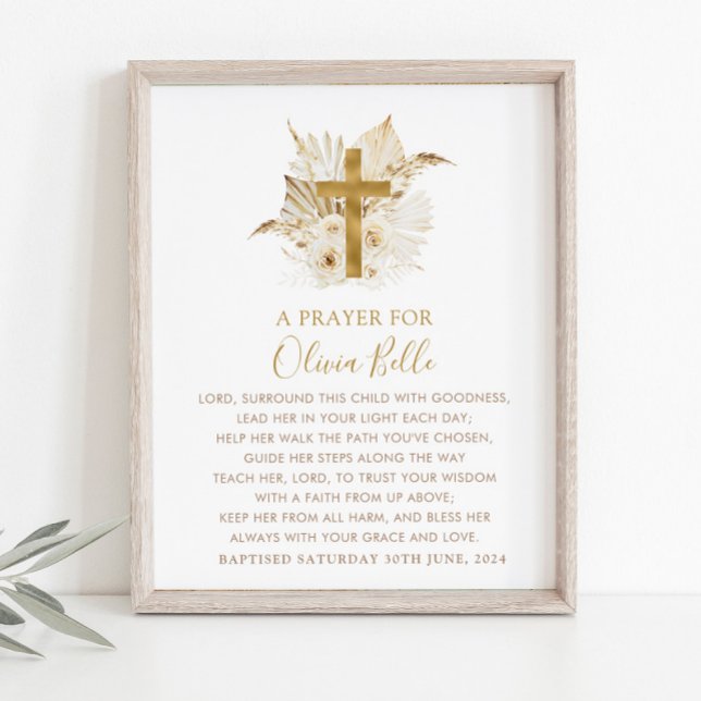 Taufe Gebet Sign Boho Neutral Floral getrocknete P Fotoplatte (Boho Neutral Baptism Prayer Sign - MATCHING ITEMS AVAILABLE)