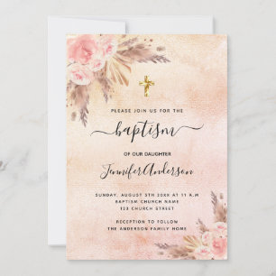 Taufe Girl boho Pampas Gras Rose Rosa Einladung