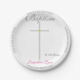 Taufe Girl Pink Name Silver Cross Pappteller