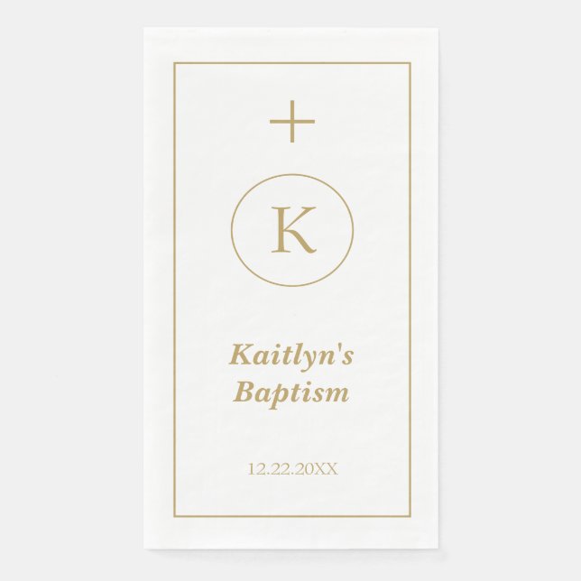 Taufe Gold White Monogram Initials Elegant Niedlic Serviette (Vorderseite)