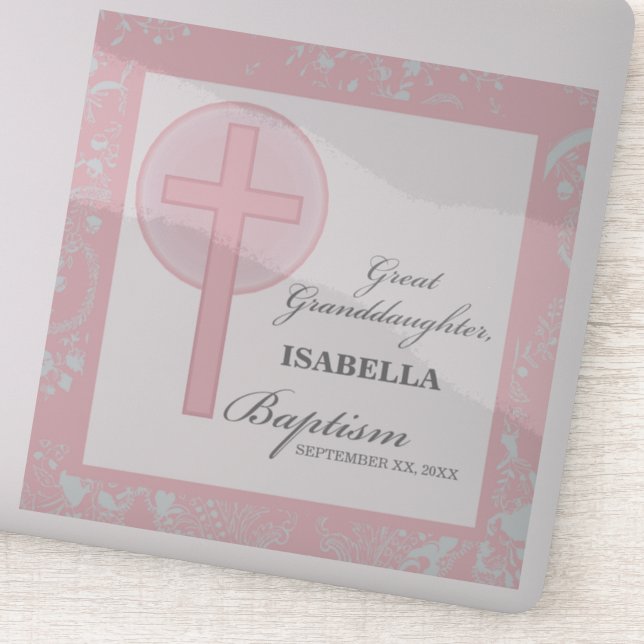 Taufe Große Enkeltochter Pink Lace Personalisiert Aufkleber (Detail)