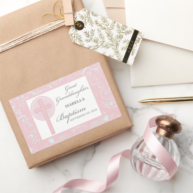 Taufe Große Enkeltochter Pink Lace Personalisiert Rechteckiger Aufkleber (Schenken)