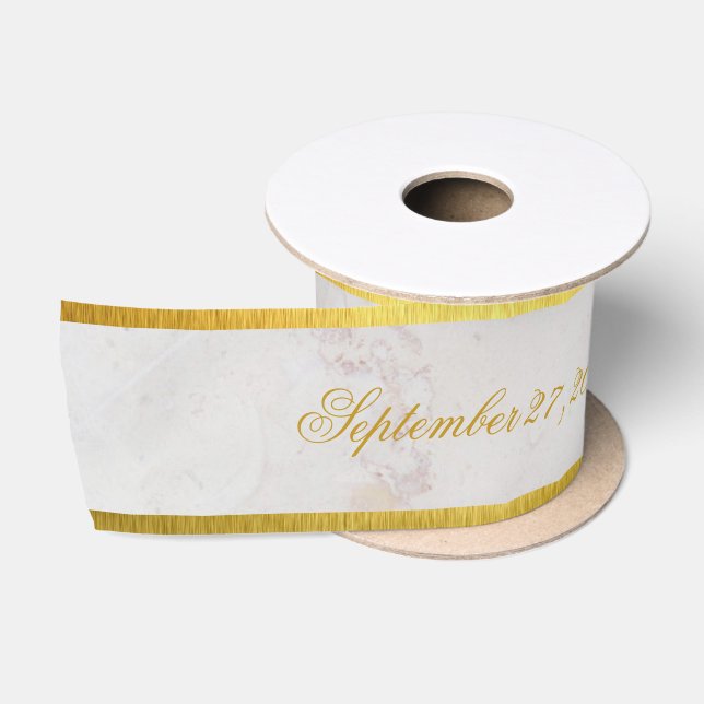 Taufe Imitate aus weißem Marmor Gold Elegante Kall Satinband (Spule)