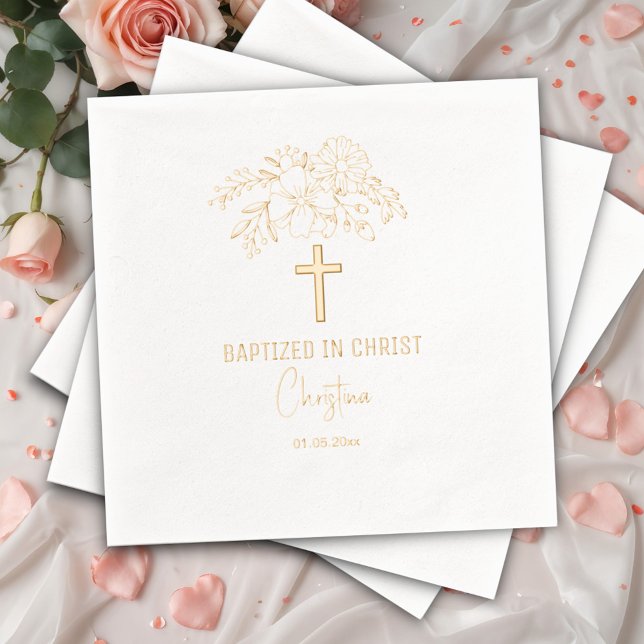 Taufe in Christ Floral Cross Religious Veranstaltu Servietten Mit Folie (Von Creator hochgeladen)