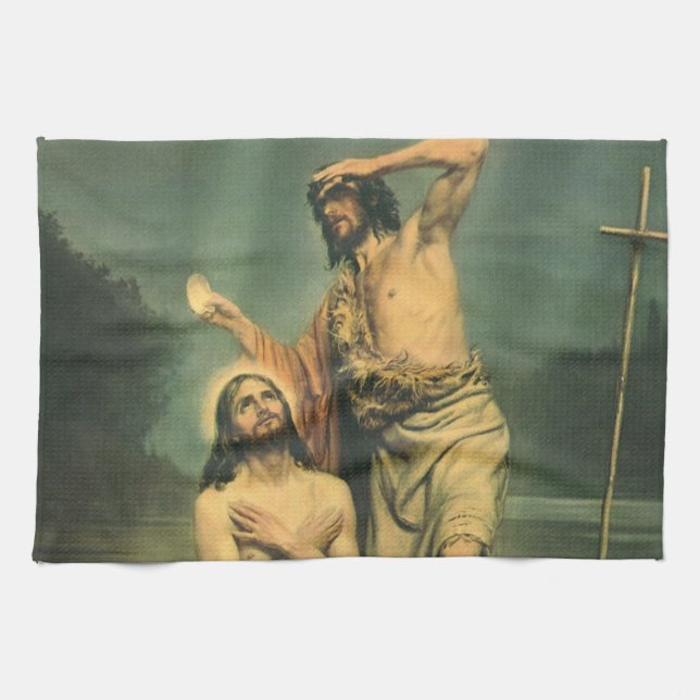 Taufe Jesu Christi durch Johannes den Täufer Geschirrtuch (Horizontal)