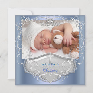 Taufe Jungen Christening Baptism Blau Silber Kreuz Einladung