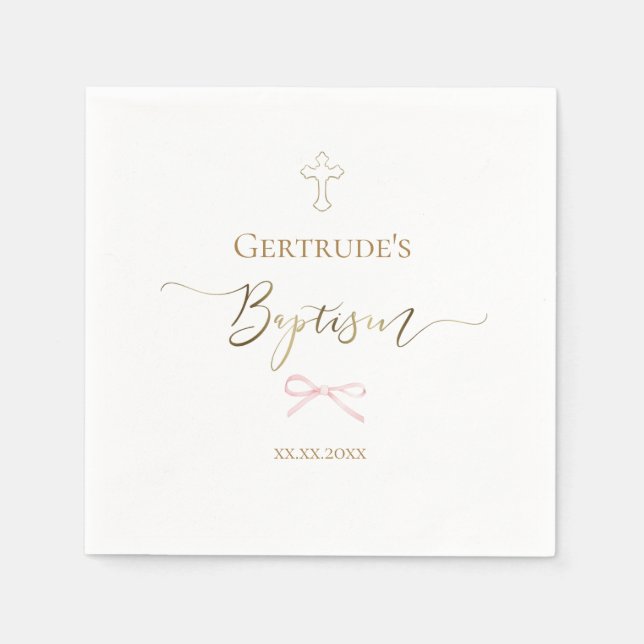 Taufe kleine rosa Schleife Serviette (Vorderseite)