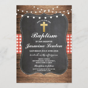 Taufe Kreuz Christening Roter Karo Gingham Chalk Einladung