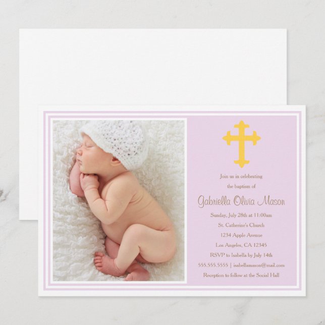 Taufe - Lavendel| Einladung (Vorne/Hinten)