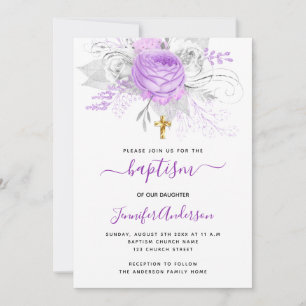 Taufe lila Blumen Mädchen elegant weiß Einladung