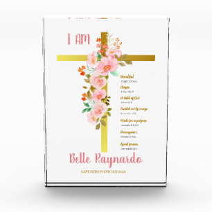 Taufe Mädchen rosa und rot Blume auf Kreuz Fotoblock