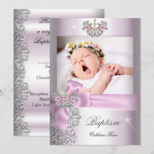 Taufe Mädchen Rosa Weiß Spitze Foto Taufkleid Einladung