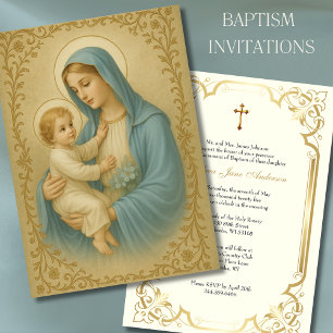 Taufe Maria Jesus Blau und Gold Einladung