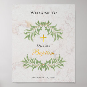 Taufe Marmor Foliage Imitate Gold Foil Begrüßungsz Poster