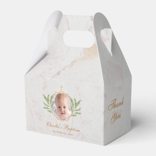 Taufe Marmor Foto Blätter Foliage Botanisch Geschenkschachtel (Vorderseite)