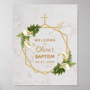Taufe Marmor Gold Calla-Lilien Blumen Willkommen Poster