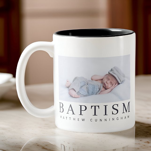Taufe Moderne Minimalistisch Elegantes Foto Zweifarbige Tasse (Von Creator hochgeladen)