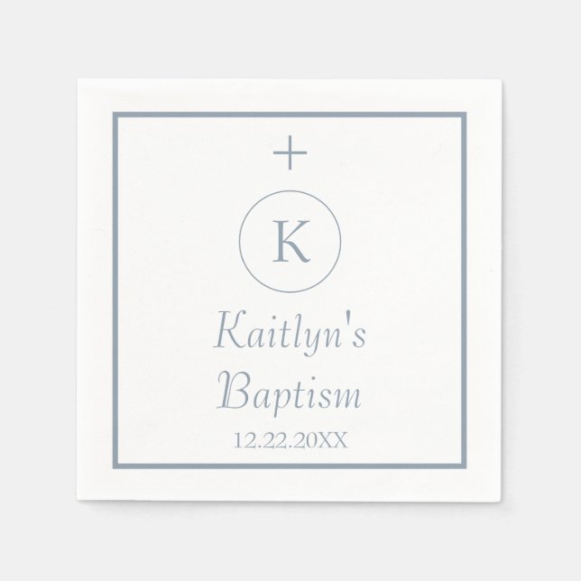 Taufe Monogram Initials Dusty Blue White Serviette (Vorderseite)