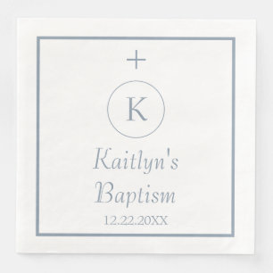 Taufe Monogram Initials Dusty Blue White Serviette