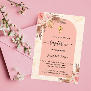Taufe Pampas Gras Rose Goldmarmormädchen Einladung
