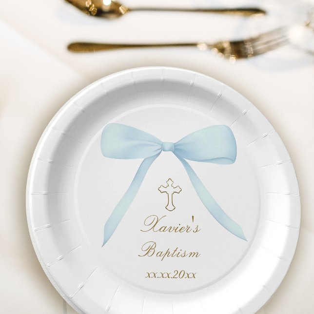 Taufe pastellblauer Bogen Pappteller (Von Creator hochgeladen)