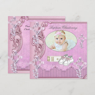 Taufe Pink Cross Girl Foto taufen 2 Einladung