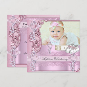 Taufe Pink Cross Girl Foto taufen Einladung