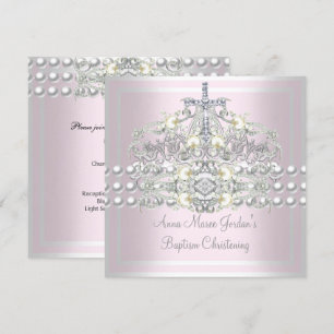 Taufe Pink Tiara Silver White Pearl Diamond Einladung