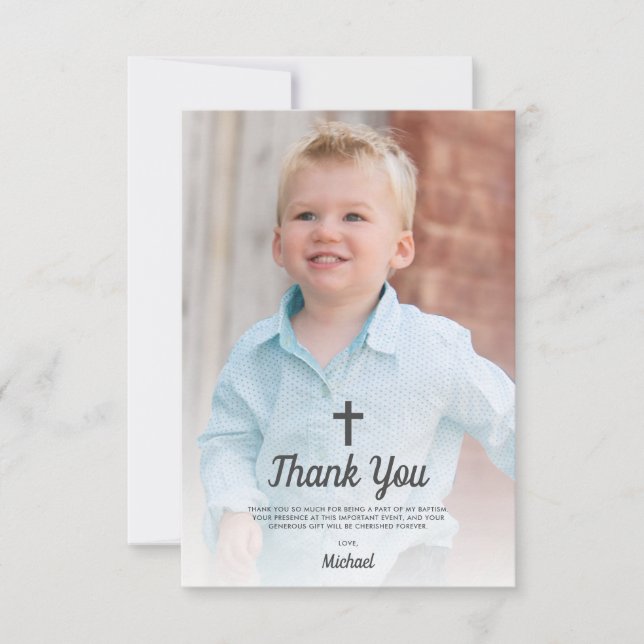 Taufe Religiöses Christening Boy Foto Dankeskarte (Vorderseite)