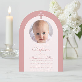 Taufe Rosa Arch Girl Foto Dusty Rose Script Einladung