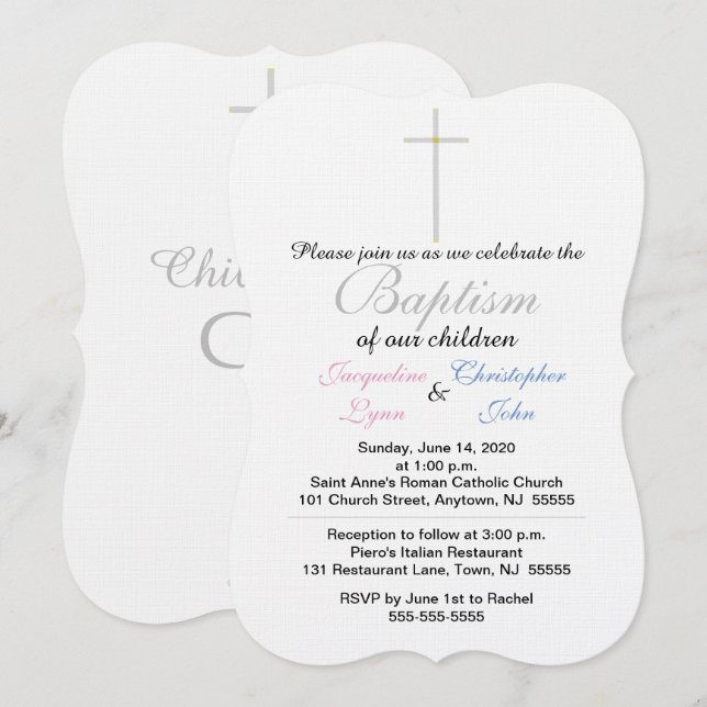 Taufe Rosa Blauer Twins Einladungen (Vorne/Hinten)